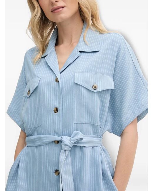 Mos Mosh Blue Pinstriped Belted Midi Dress