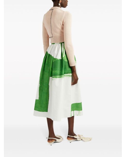Erdem Green Graphic-print Cotton Midi Skirt