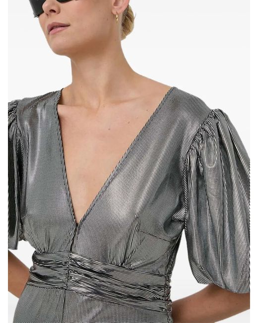 Notes Du Nord Gray Puff-Sleeve Metallic Midi Dress