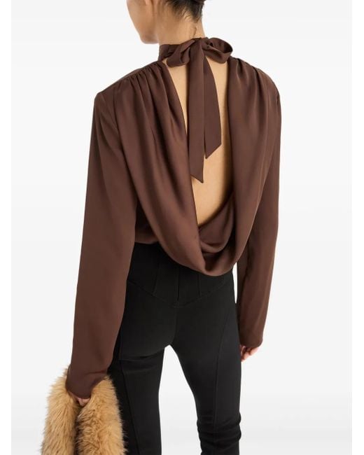 ROTATE BIRGER CHRISTENSEN Brown Langarmshirt mit drapiertem Rücken