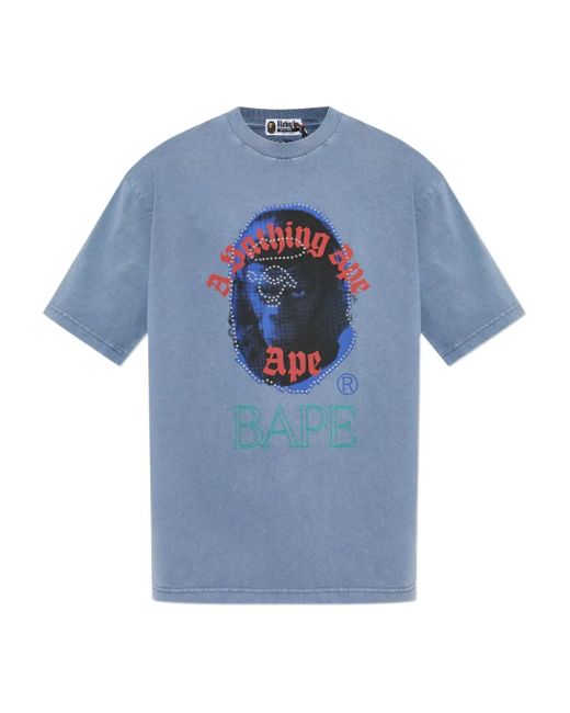 Camiseta Dye Rhinestone A Bathing Ape de hombre de color Blue