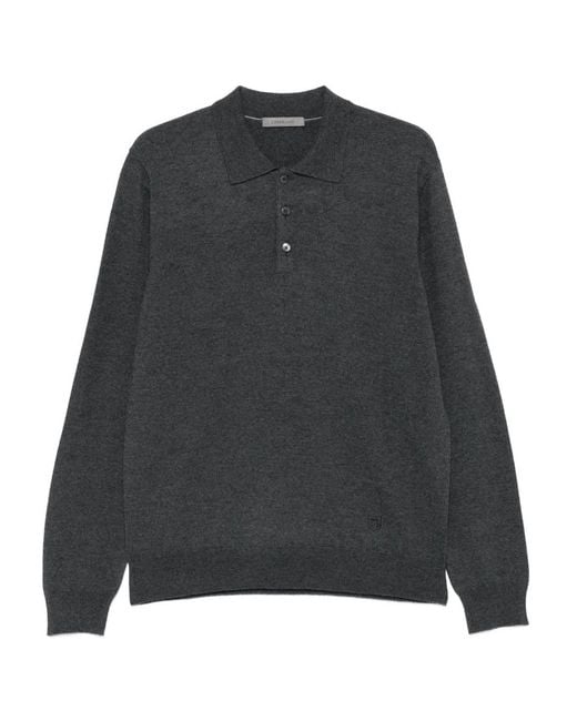 Corneliani Gray Polo-Neck Buttoned Polo Shirt for men