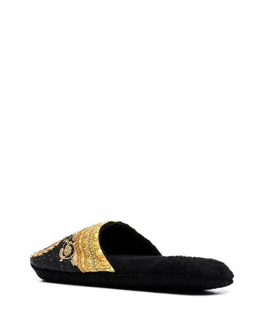 Versace Black Baroque-Print Slippers
