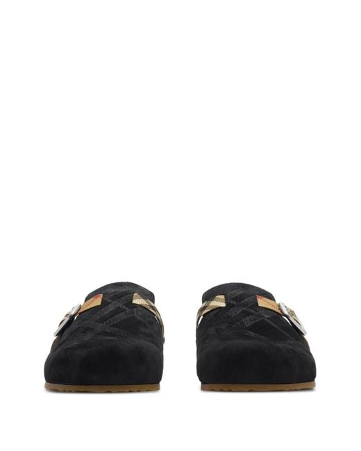 Burberry Black Check Suede Urchin Clogs for men