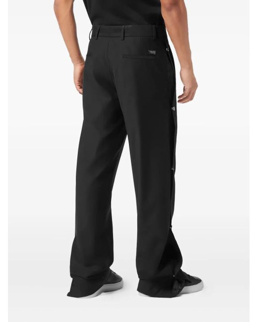 Philipp Plein Black Monogram-Insert Straight-Leg Trousers for men