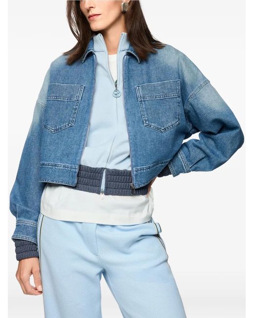 Marc Cain Blue Faded-Effect Patch-Pocket Denim Jacket