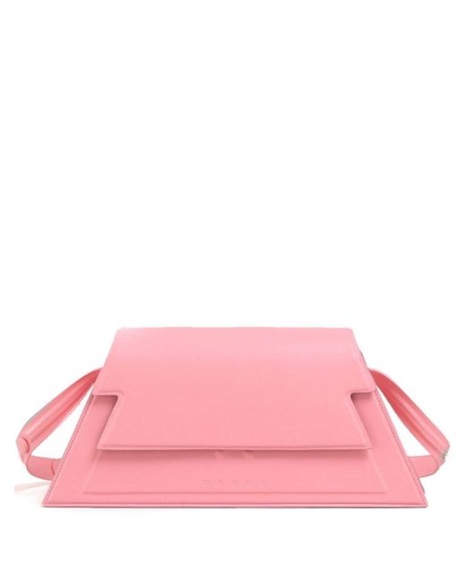 Borsa a spalla con logo goffrato di Marni in Pink