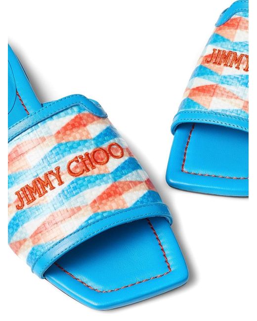 Jimmy Choo Blue Nako Pantoletten mit Rauten-Print