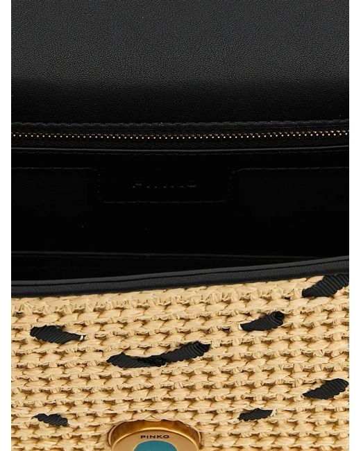 Pinko Metallic Love One Light Chevron Raffia Small Crossbody Bag