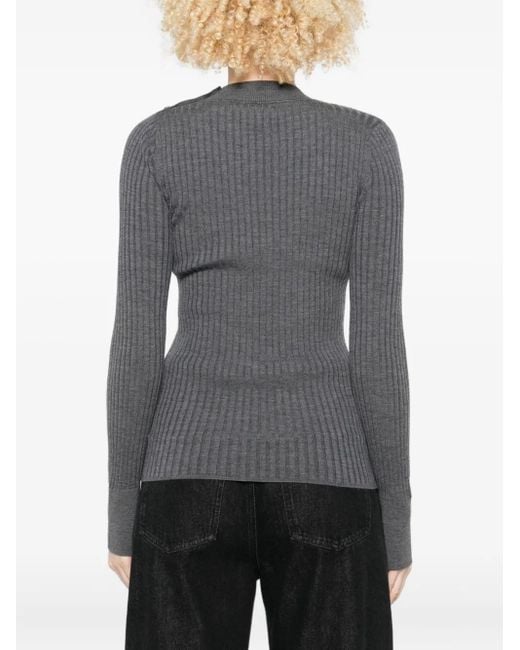 Forte Forte Gray Ribbed Turtleneck Button-detail Sweater