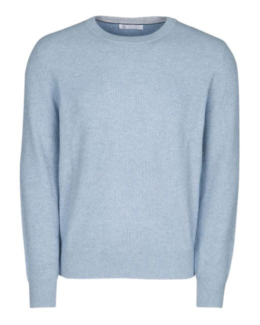 Jersey de canalé con cuello redondo Brunello Cucinelli de hombre de color Blue