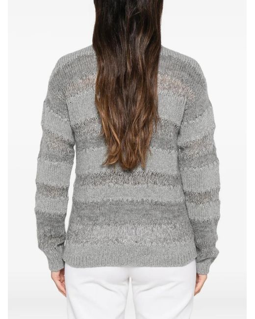 Fabiana Filippi Gray Striped Open-Knit Sweater