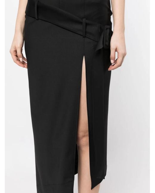 Matériel Black Asymmetric Belted Midi Skirt