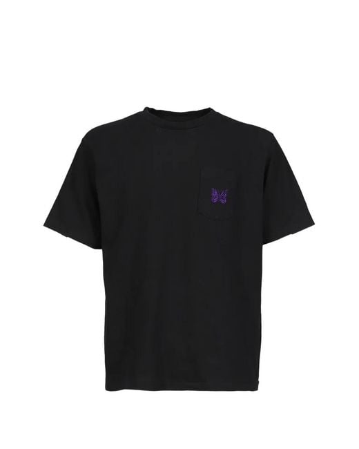 Needles Black Butterfly-Embroidered T-Shirt for men
