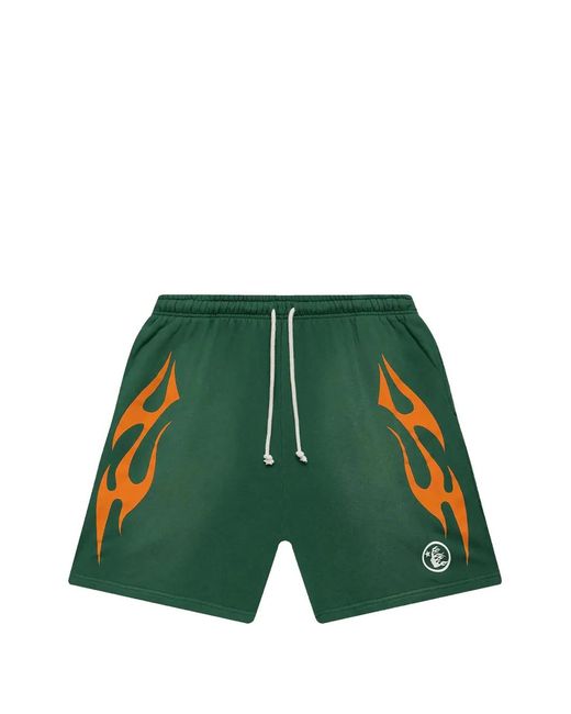 HELLSTAR Green Flame-Print Shorts for men