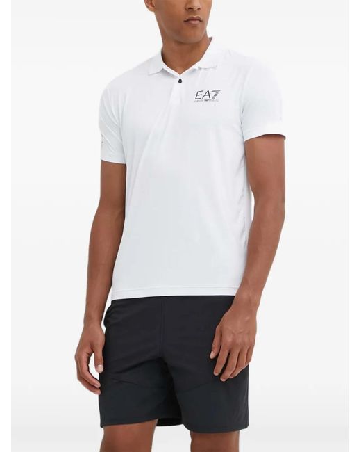 EA7 White Logo-Print Short-Sleeve Polo Shirt for men