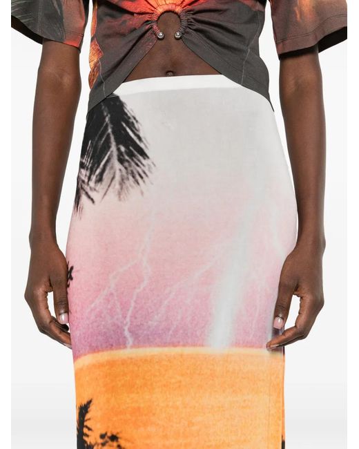 Rabanne White Palm Print Midi Skirt