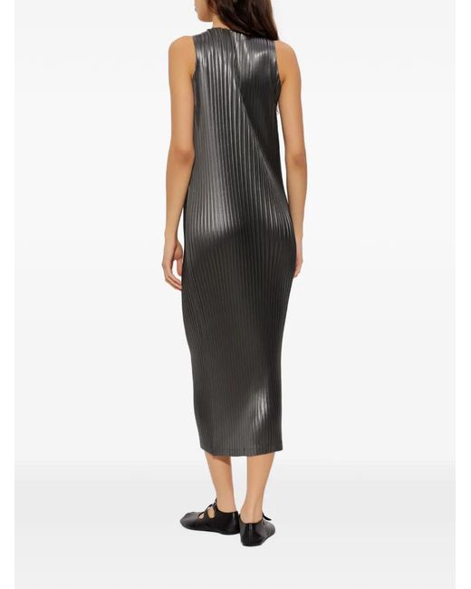 Issey Miyake Green Pleated Sleeveless Midi Dress