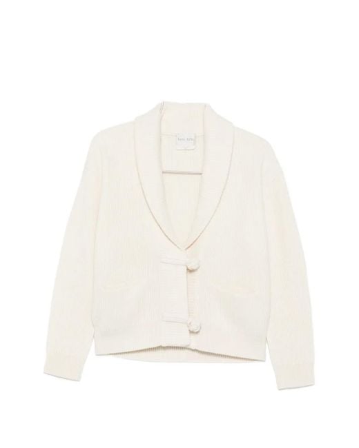 Forte_forte White Ribbed-Knit Shawl-Collar Cardigan