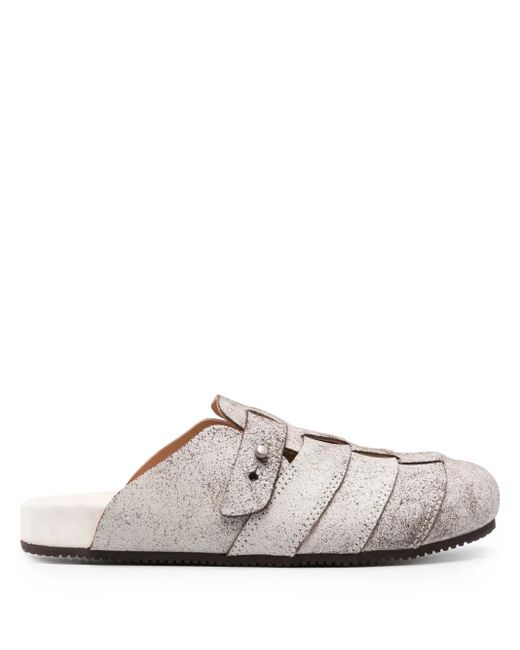 Buttero White Round-Toe Leather Slippers for men