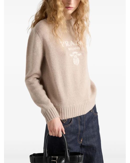 Prada Natural Wool-Cashmere Logo Sweater