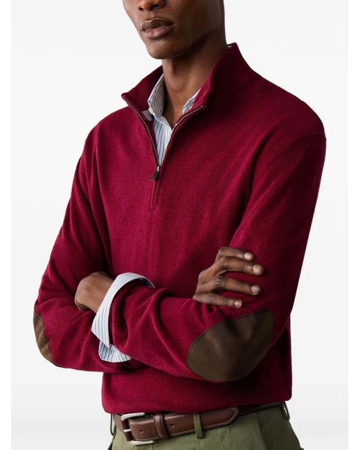 Hackett Red Quarter-Zip Elbow-Patch Knit for men