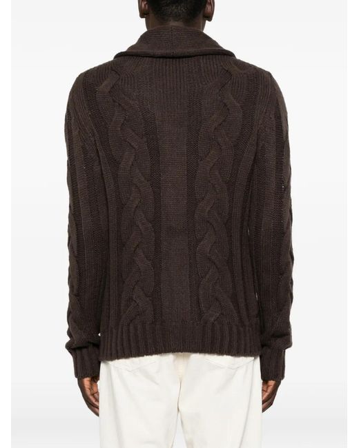 Gran Sasso Brown Cable-Knit Shawl-Collar Cardigan for men