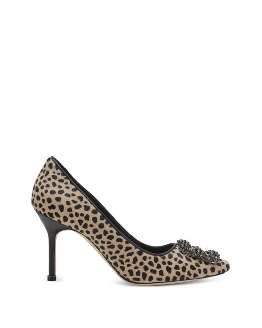 Manolo Blahnik Metallic Hangisi Leopard-Print Pumps