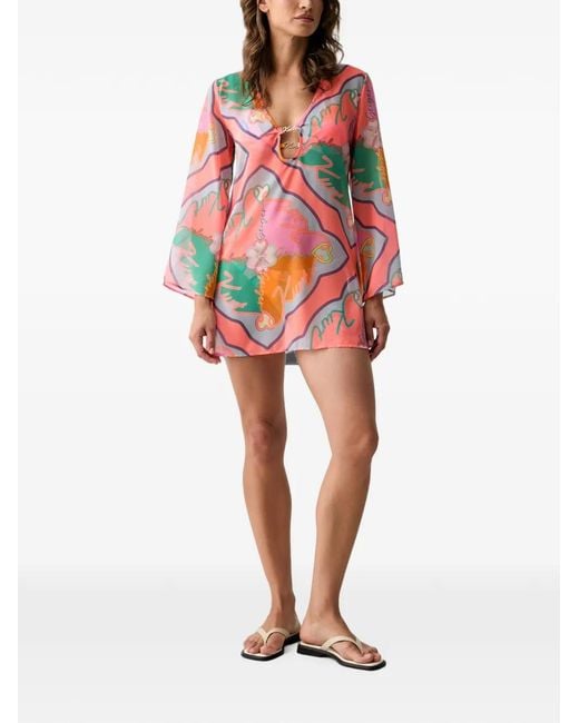 Kurt Geiger Red Kurt Tunic Logo-Print V-Neck Shirt