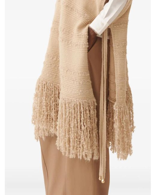 Fabiana Filippi Natural Turtleneck Fringe Poncho