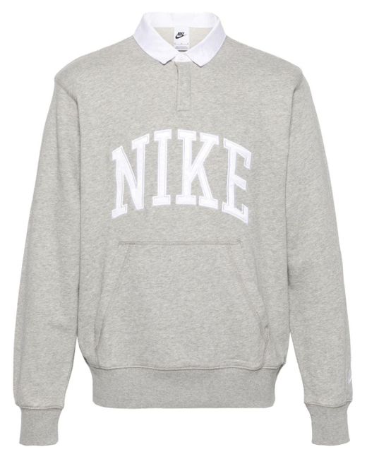 Nike Gray Logo-embroidered Polo Sweatshirt for men
