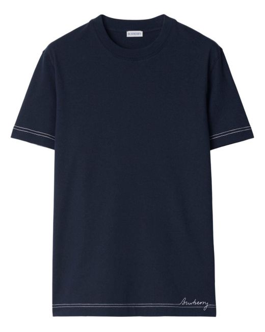 メンズ Burberry コントラストステッチ Tシャツ Blue