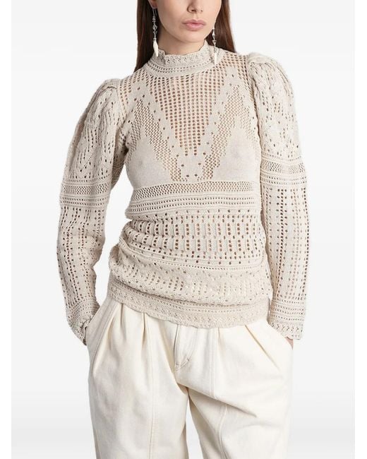 Isabel Marant Natural Dahara Pointelle-Knit Puffed-Sleeve Sweater