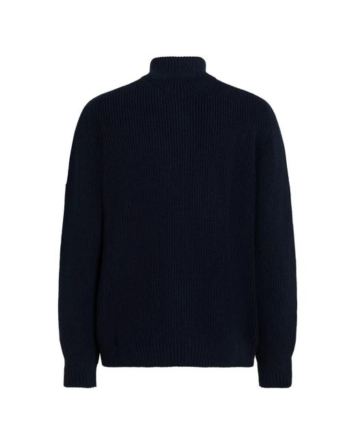 Karl Lagerfeld Blue Half-Zip Ribbed-Knit Sweater for men
