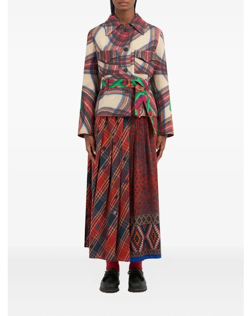Pierre Louis Mascia Red Belted Patchwork Jacket