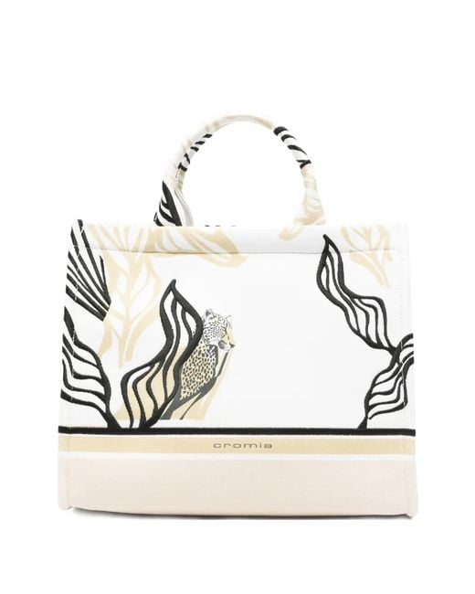 Cromia White Jungle Noir Animal-Print Tote Bag