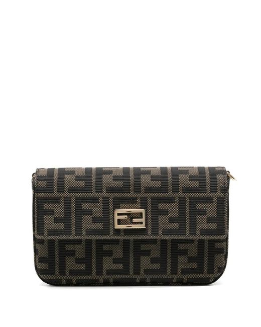 Fendi Black Baguette Ff-Motif Clutch Bag