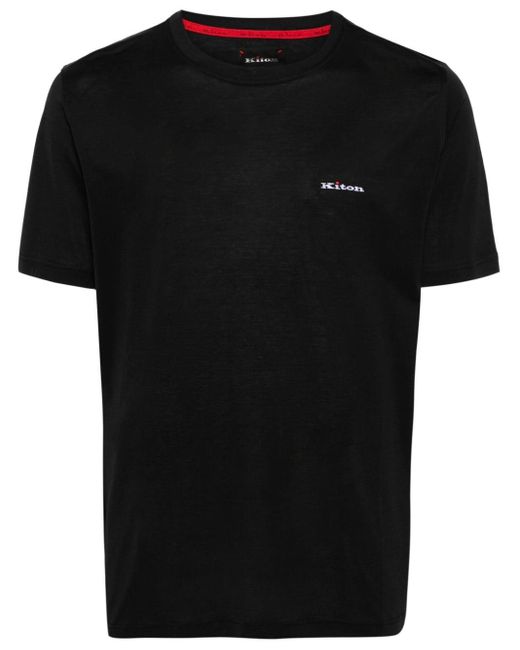 Camiseta con logo bordado Kiton de hombre de color Black