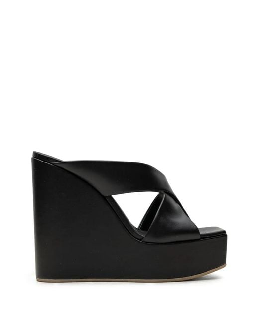 Vicini Black Crossover-Strap Wedge Mules