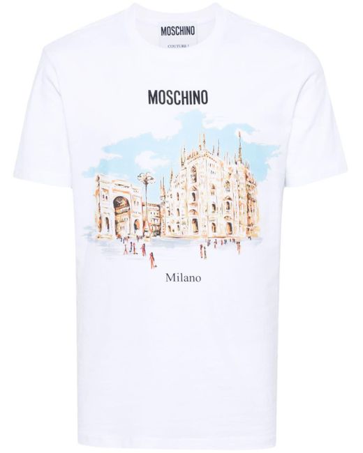 Camiseta con estampado gráfico Moschino de hombre de color White