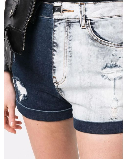 Philipp Plein Blue Two-Tone Denim Shorts