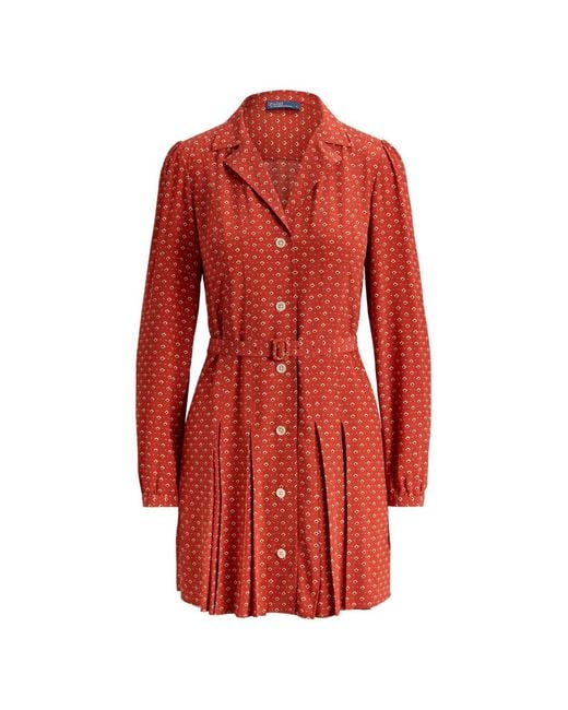 Polo Ralph Lauren Red Kenna Belted Pleated Dress