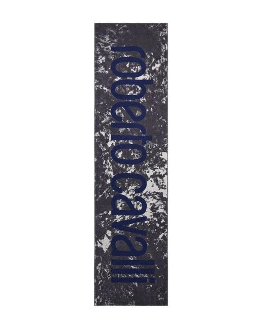 Roberto Cavalli Blue Appaloosa-Print Logo Scarf for men