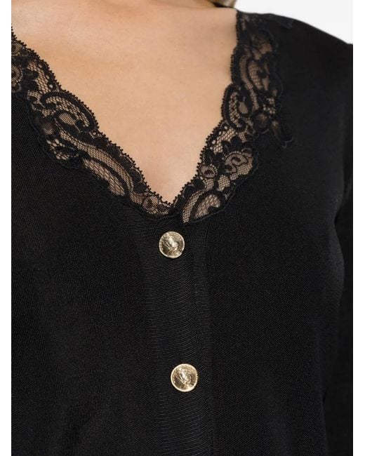 Balmain Black Lace-Trim Button-Up Cardigan