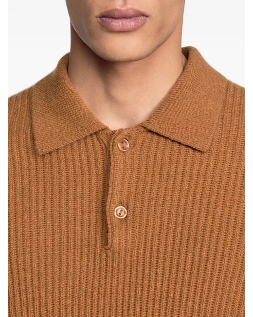 Sandro Brown Ribbed Wool Polo Shirt for men
