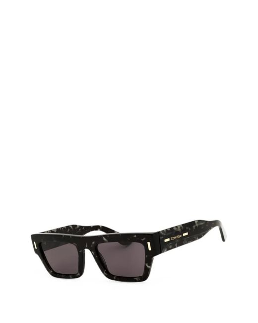 Calvin Klein Black Tortoiseshell-Effect Rectangle-Frame Sunglasses
