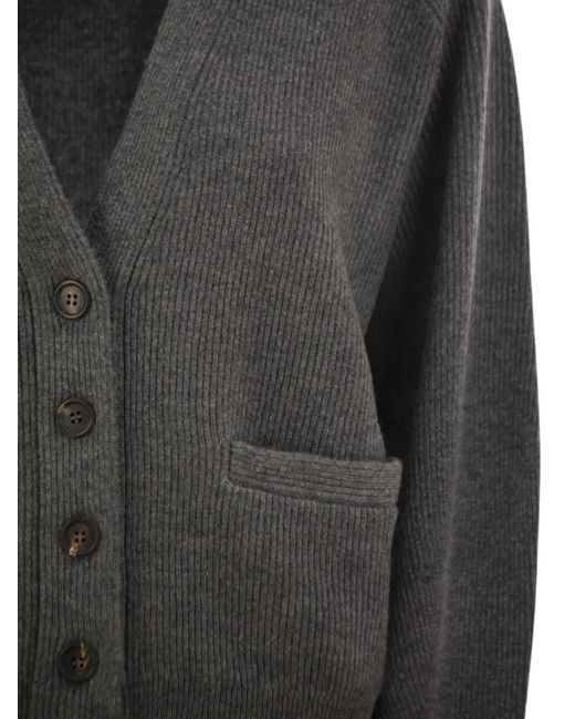 Brunello Cucinelli Black Ribbed-Knit Cashmere Cardigan