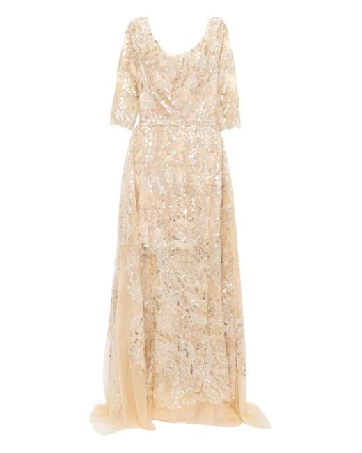 Saiid Kobeisy Natural Sequin-Embroidered Dress
