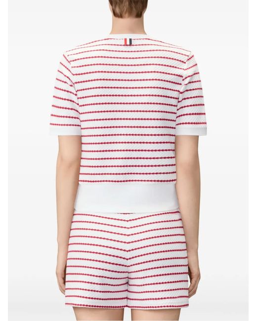 Thom Browne White Striped Honeycomb-Rib T-Shirt