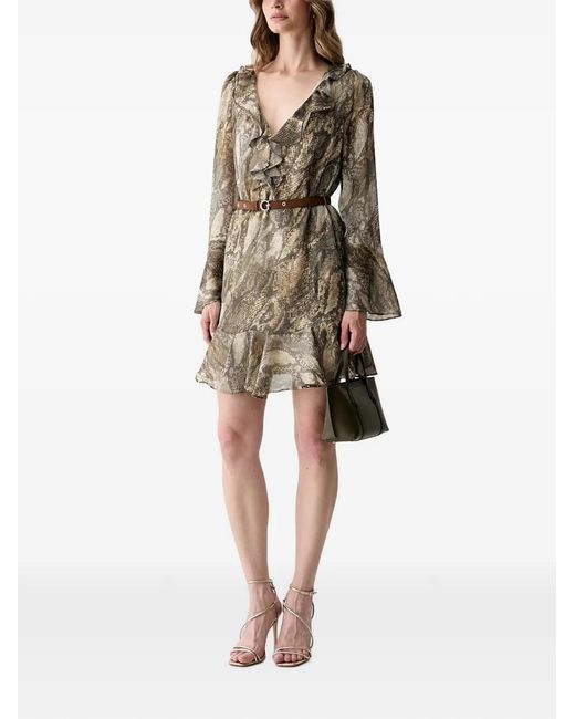Guess Natural Animal-Print Ruffled Mini Dress